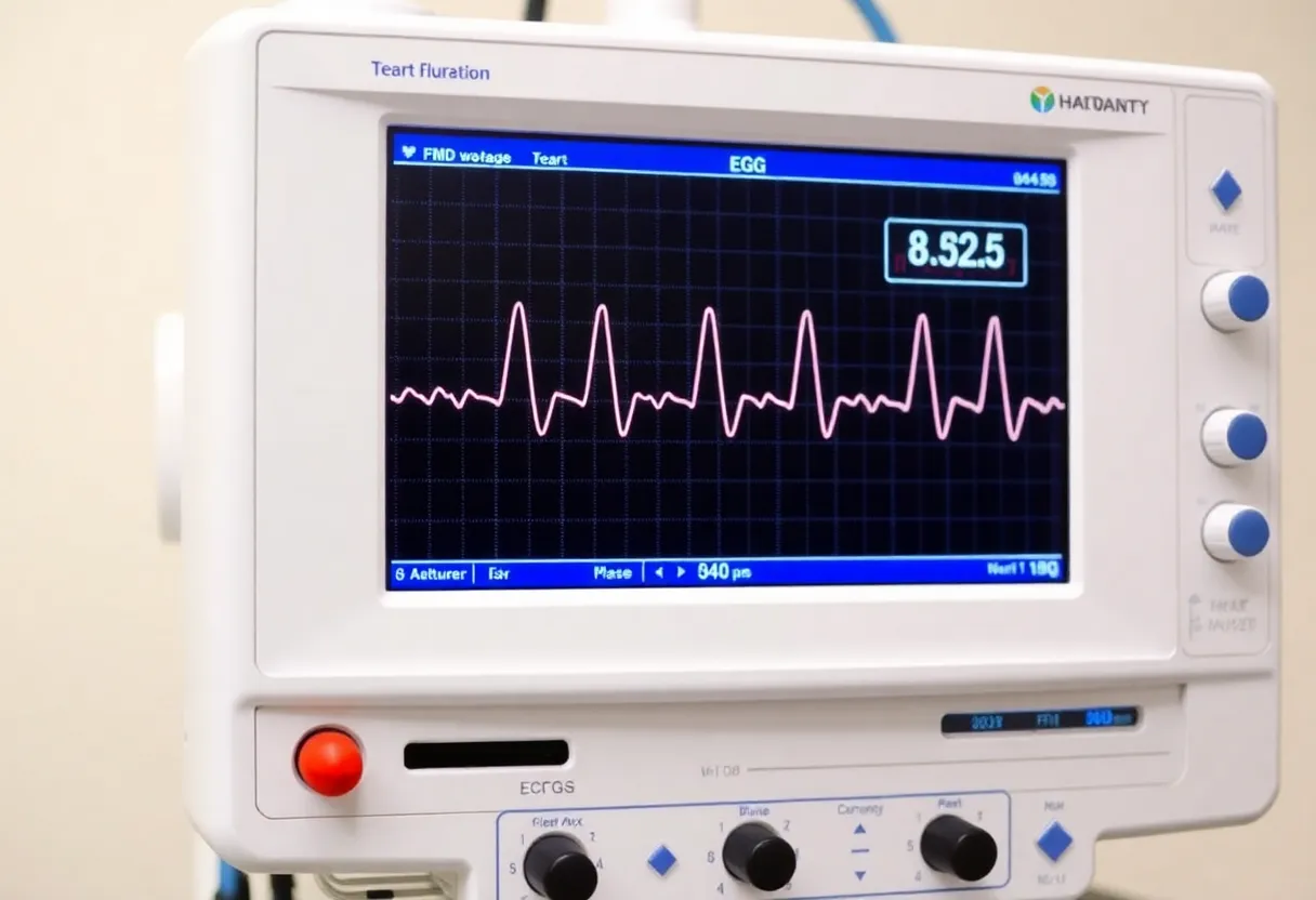 ECG waveform display on medical monitor