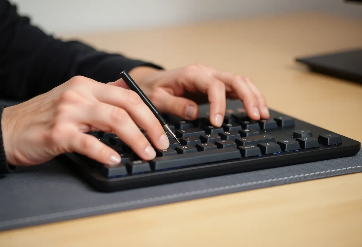 Person swapping keyboard switch with switch puller