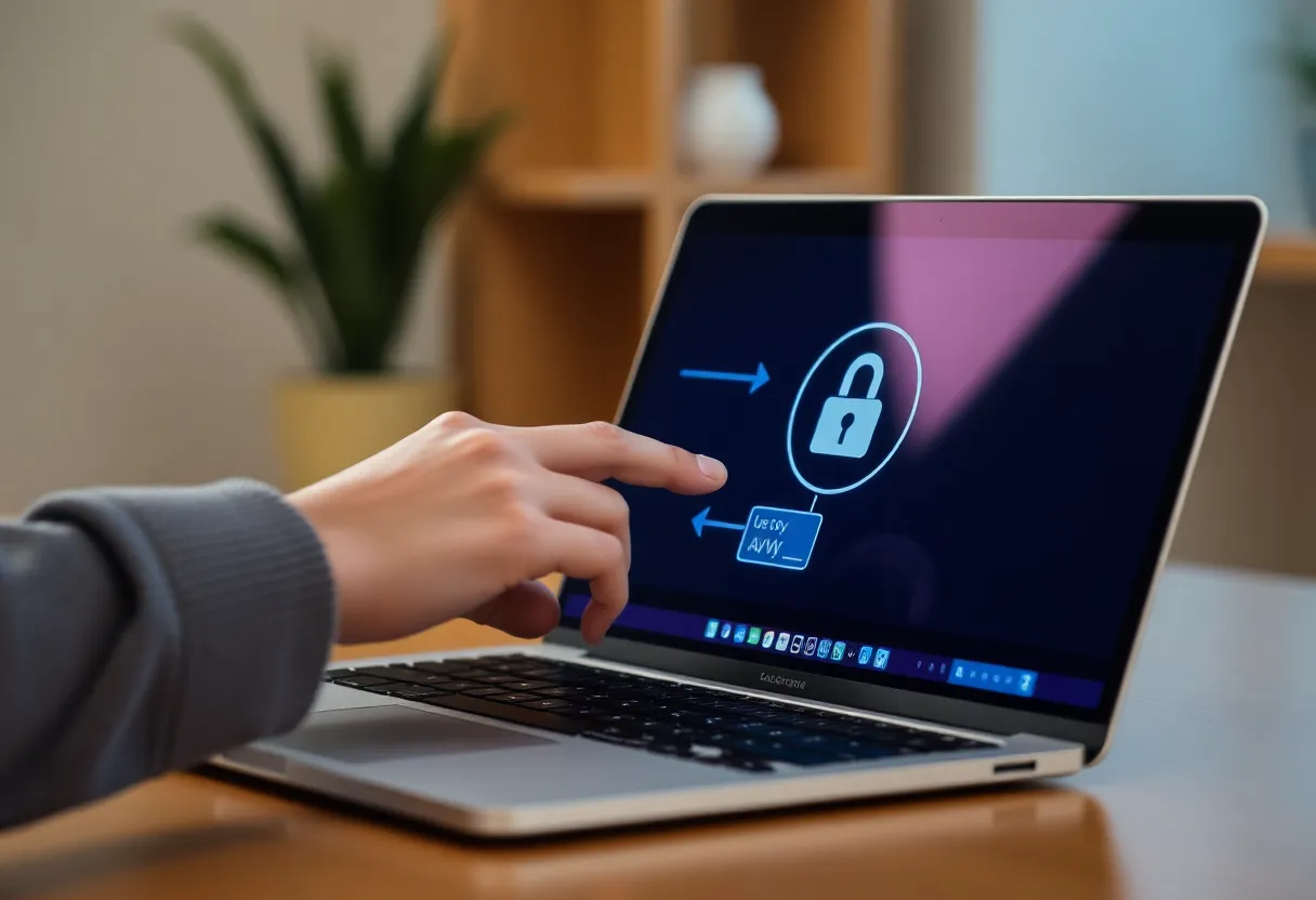 Person recovering account access on laptop