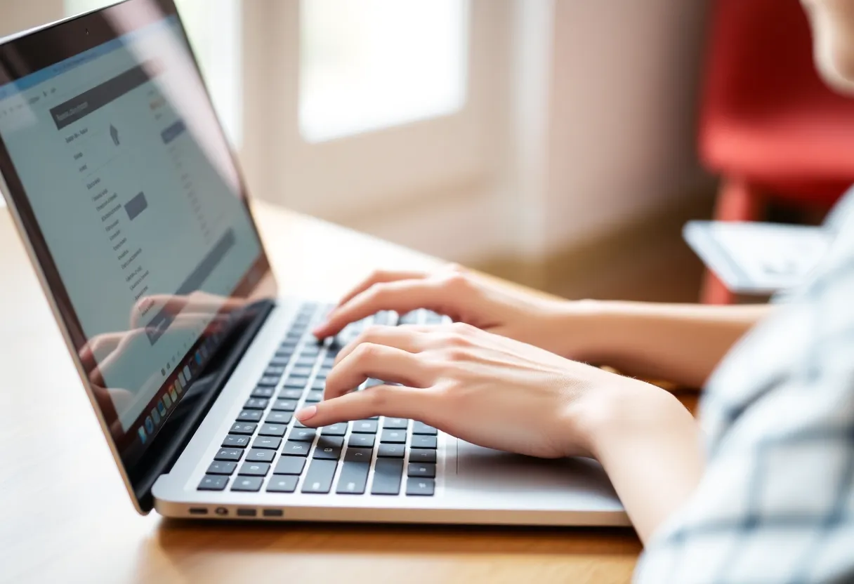 Person typing on laptop in casual workspace