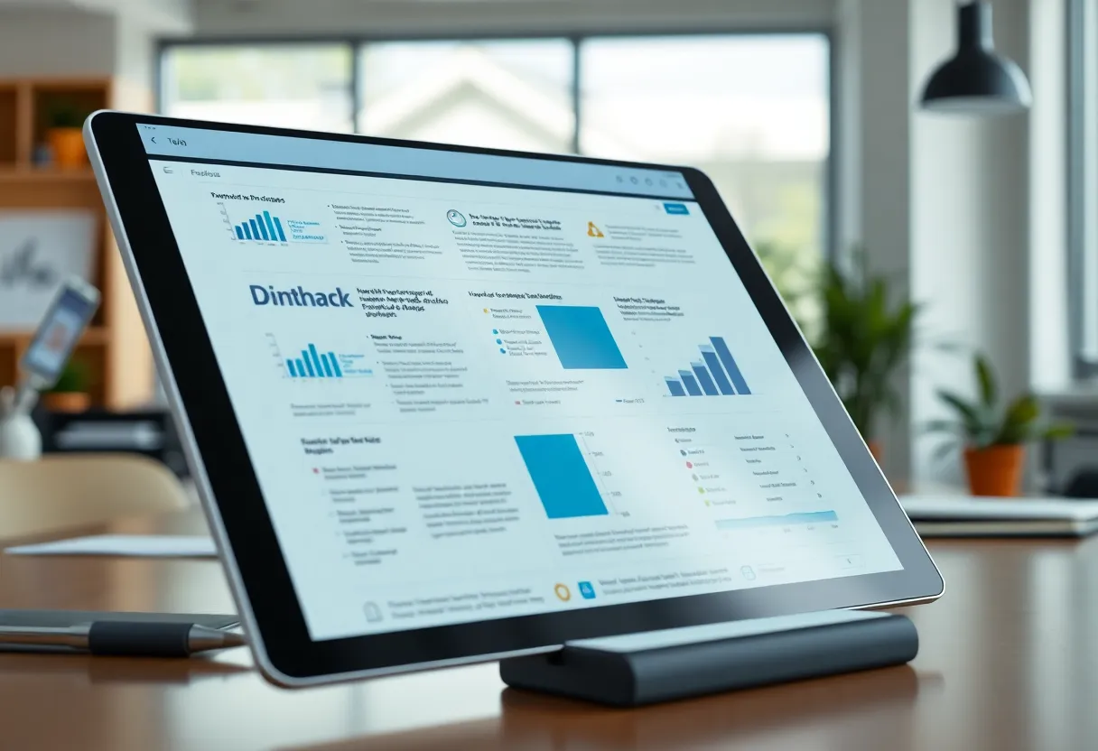 Large tablet screen displaying documents and apps in a productivity workspace