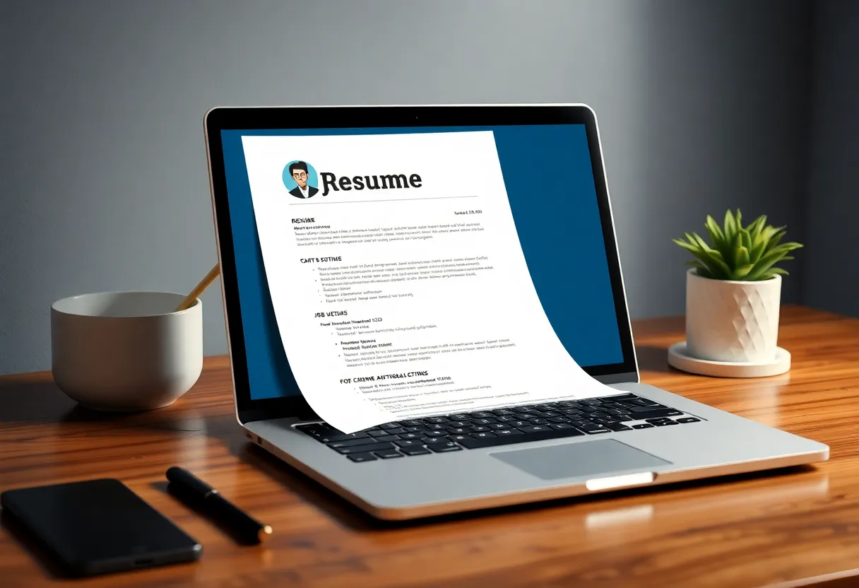 Resume next to laptop showing GitHub or portfolio