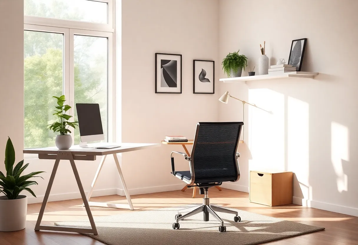 Home office with quality chair and minimal desk, focus on ergonomics