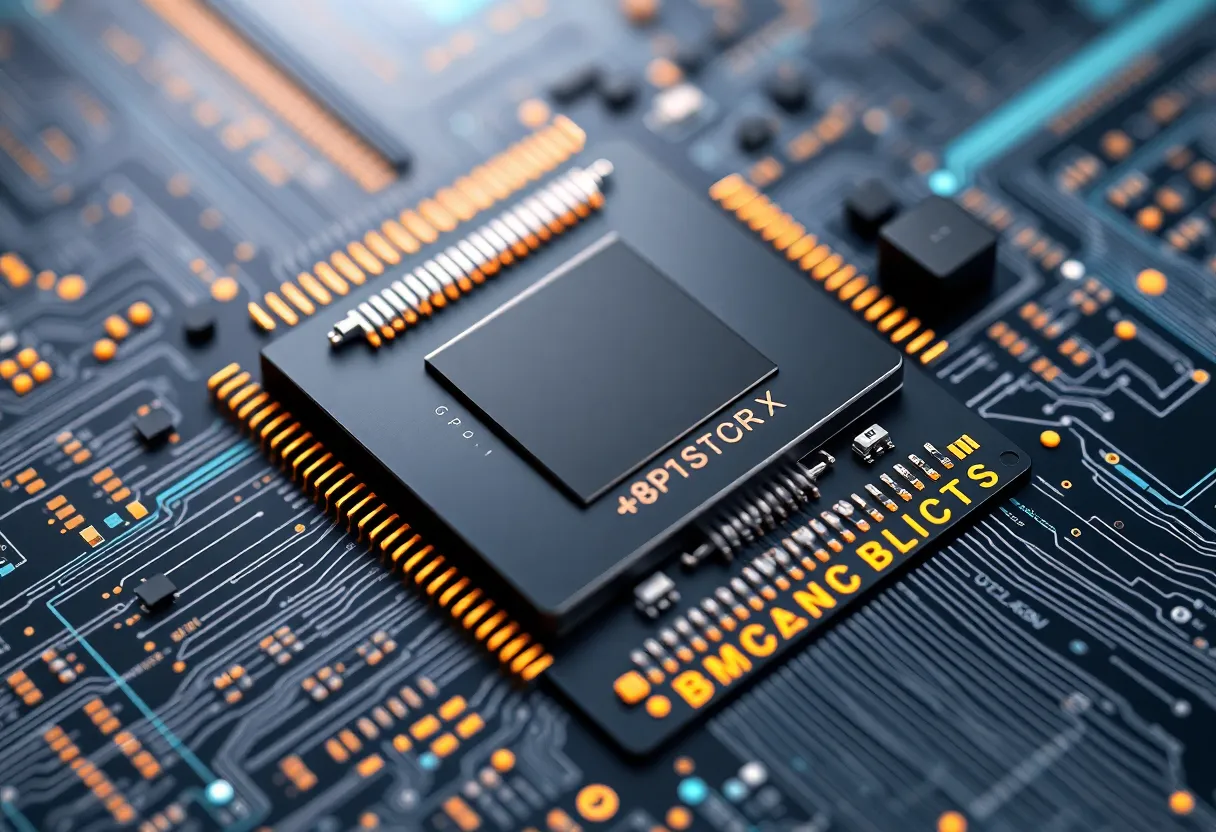 CPU or GPU package with multiple chiplets, modern processor.