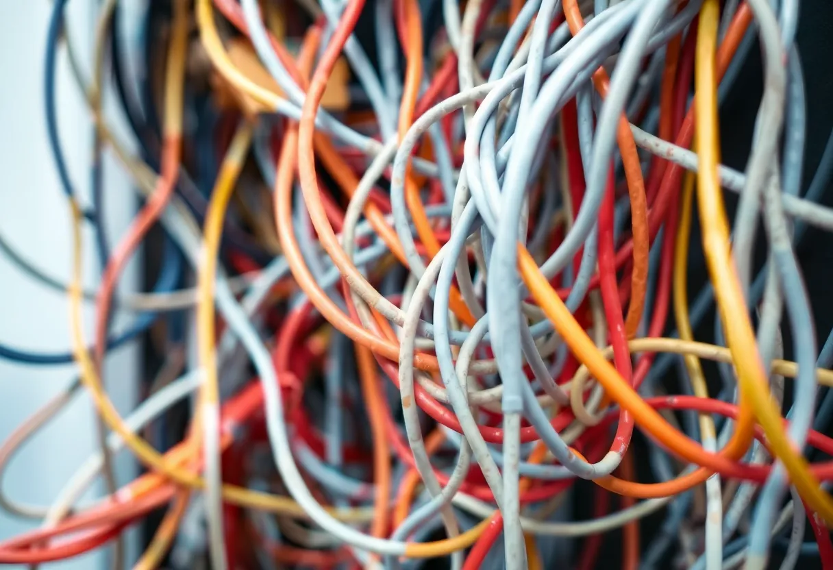 Complex tangled connections representing complicated workflow