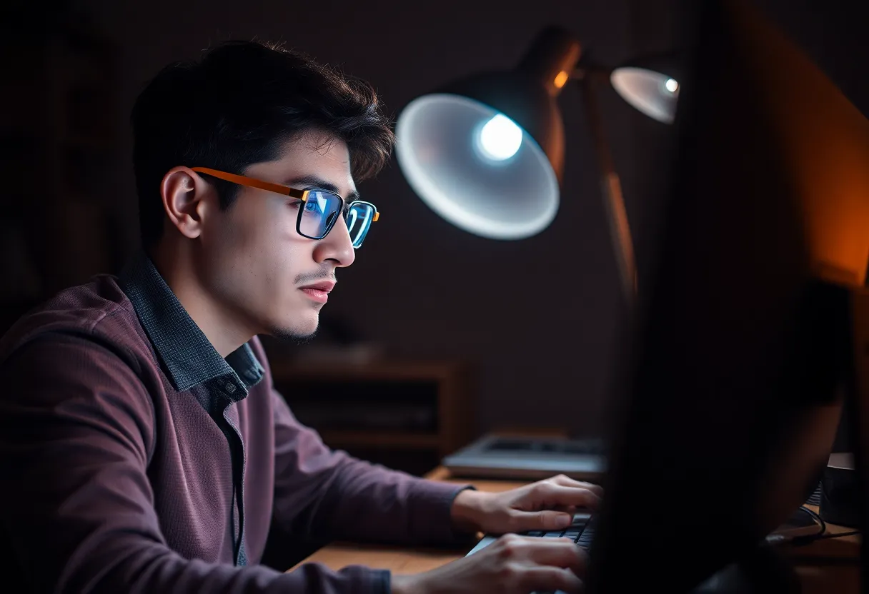 Close-up of an eye showing dry and tired symptoms from extended screen use