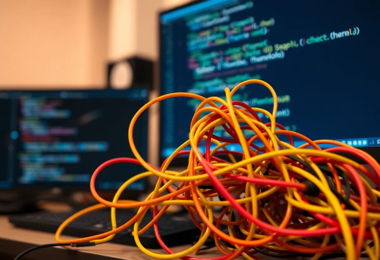 Developer workspace with technical debt concept