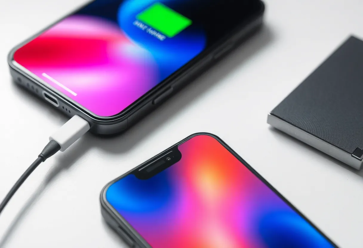Smartphone battery and charging technology close-up