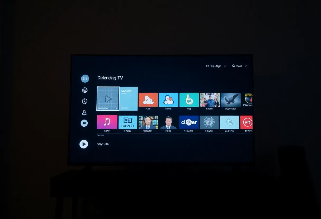 Modern smart TV with outdated interface on dark screen