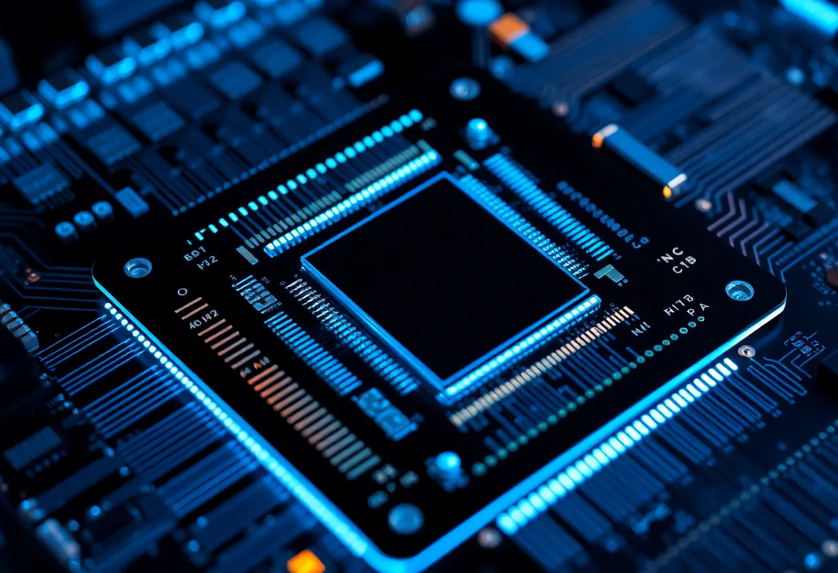 Close-up of modern CPU chip die with multiple modules