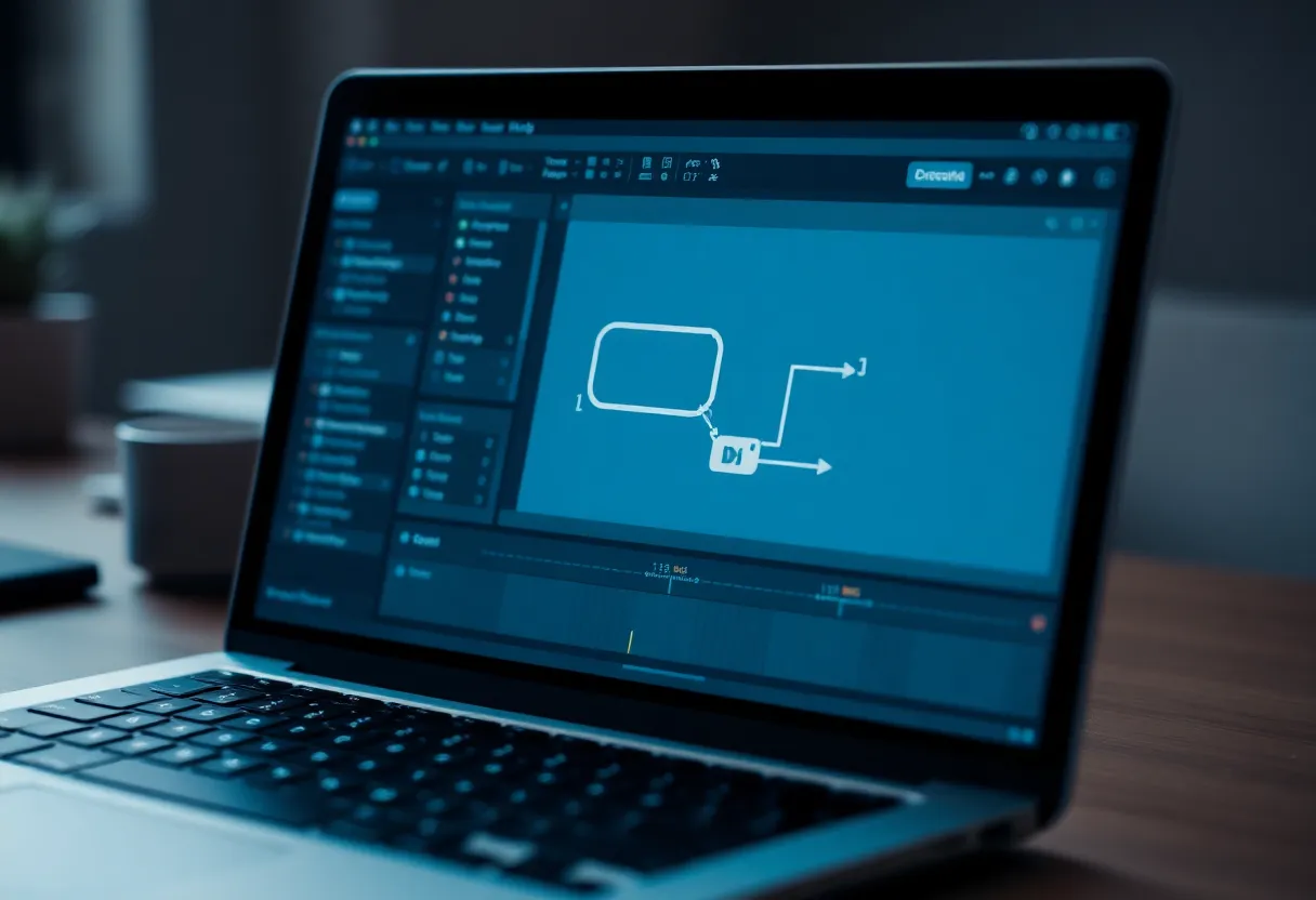 Laptop screen suggesting branching logic in a no-code automation interface
