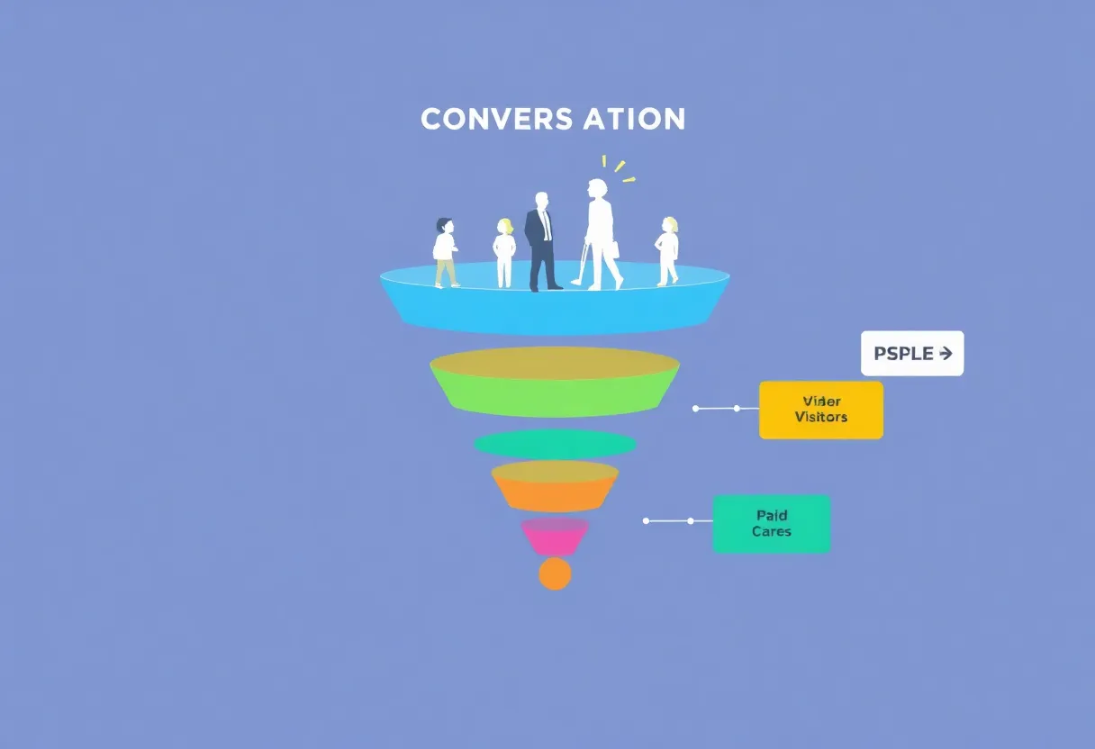 Abstract funnel illustration from visitors toward paying customers