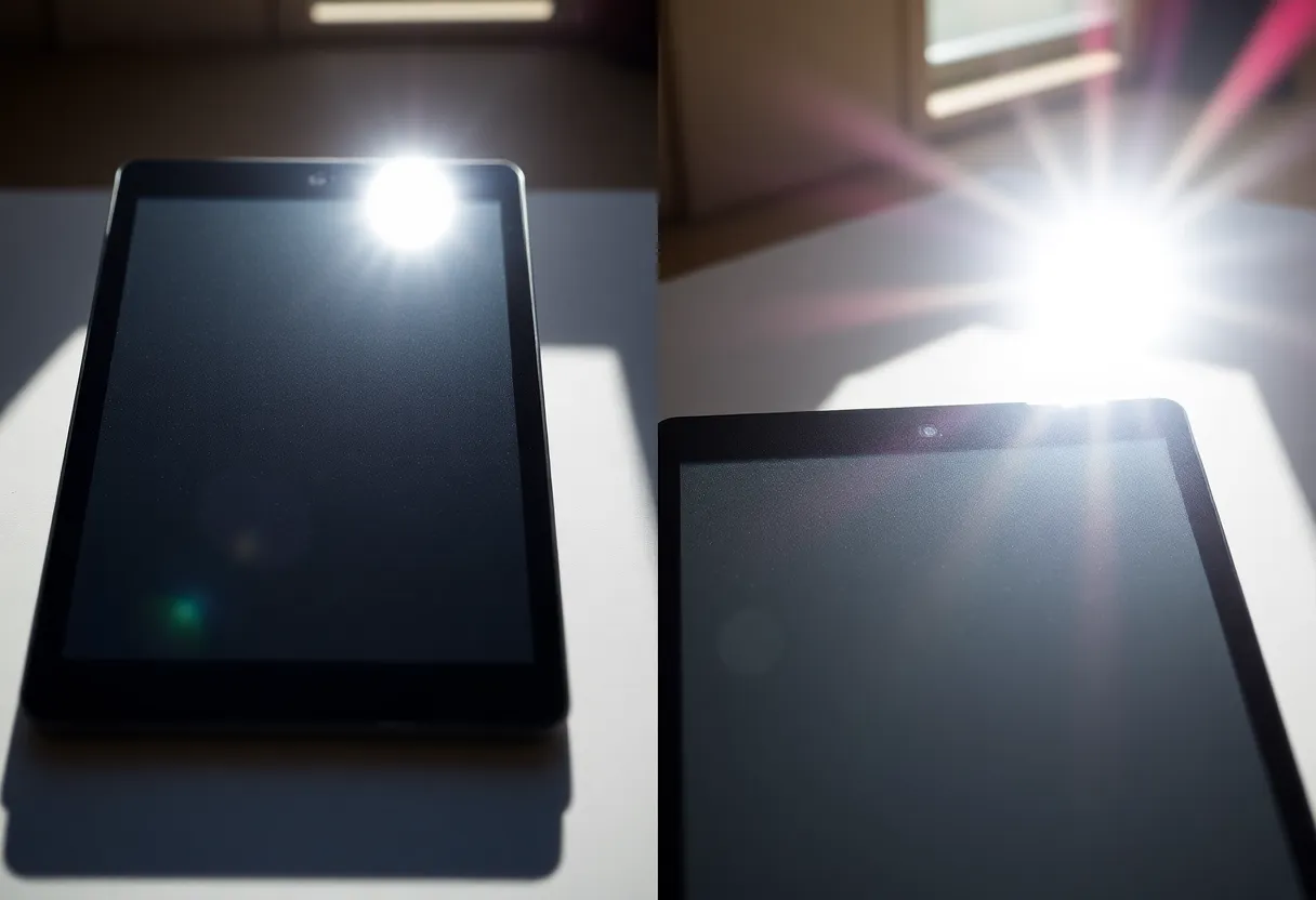 Conceptual comparison of reflective e-paper versus glossy display glare outdoors