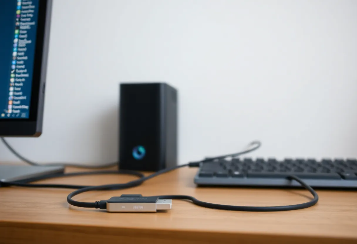 Zigbee USB coordinator on an extension cable away from a desktop PC for cleaner RF