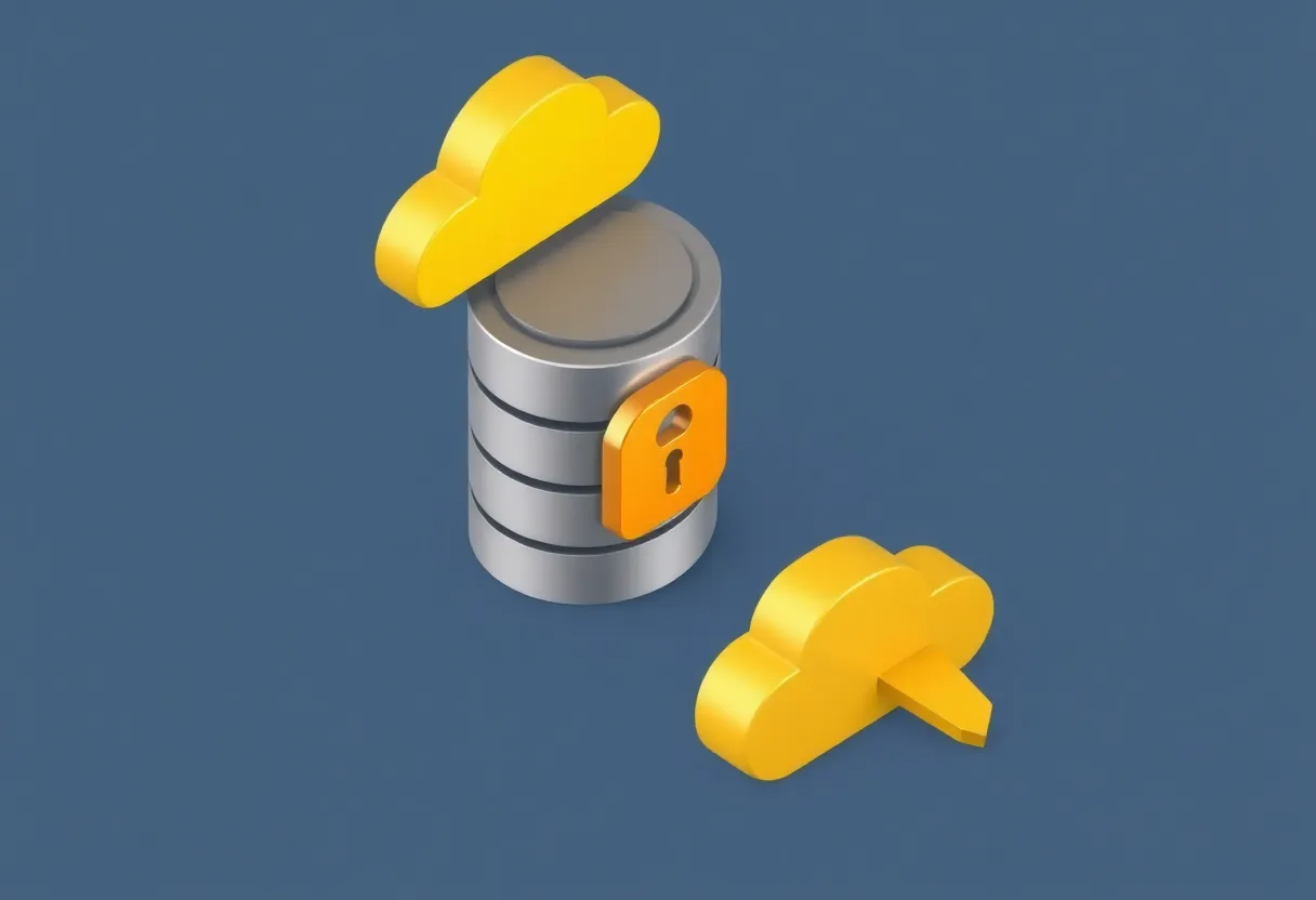 Isometric illustration suggesting encrypted database backup to remote storage