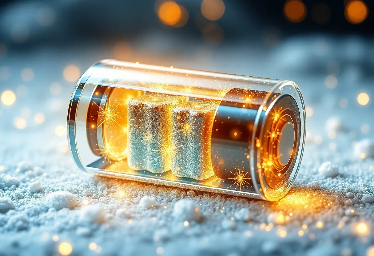 Abstract technical illustration suggesting battery cells with cold frost motif