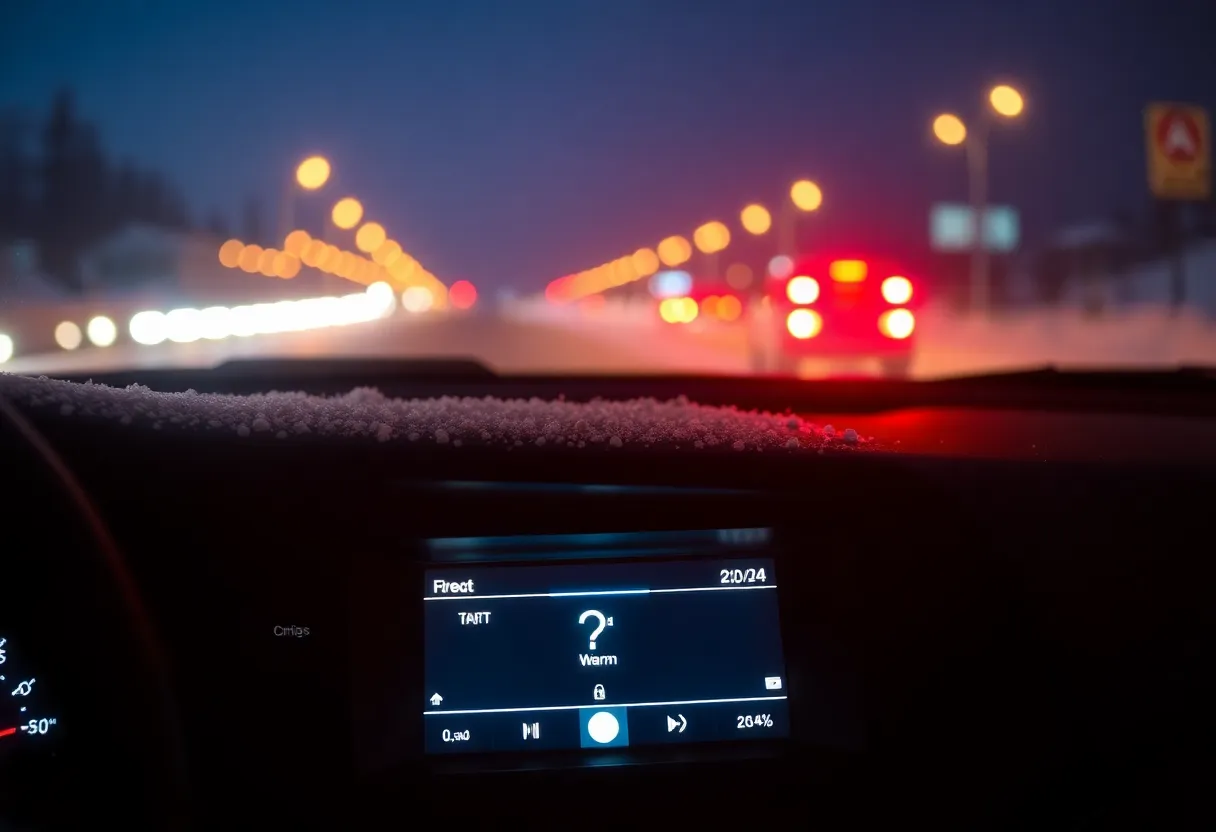 Car interior climate screen suggesting cabin heating and defrost