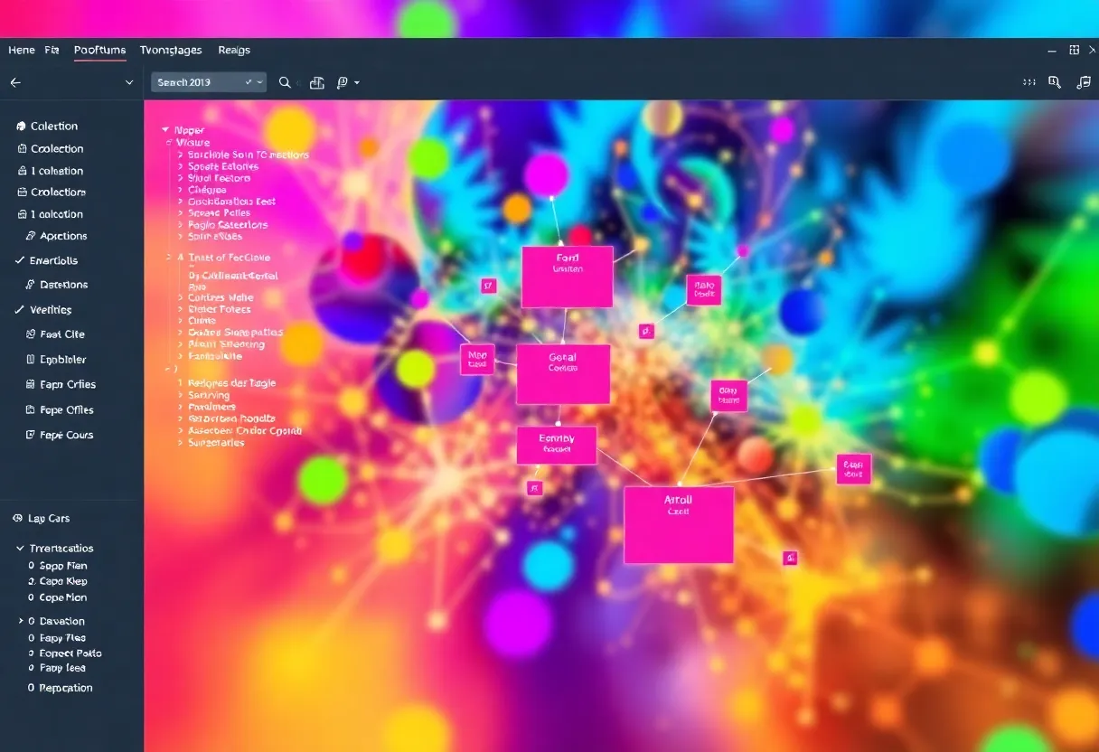 Abstract colorful node-based workflow editor suggesting visual automation design