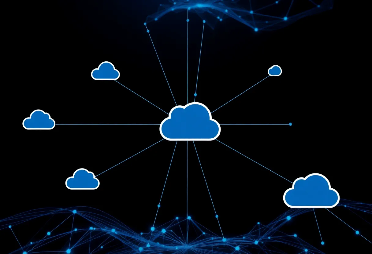 Abstract diagram of connected cloud services and automation nodes