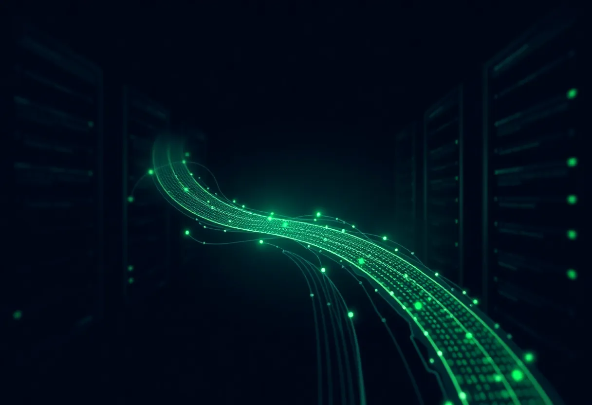 Abstract visualization of data flowing through server and ETL infrastructure