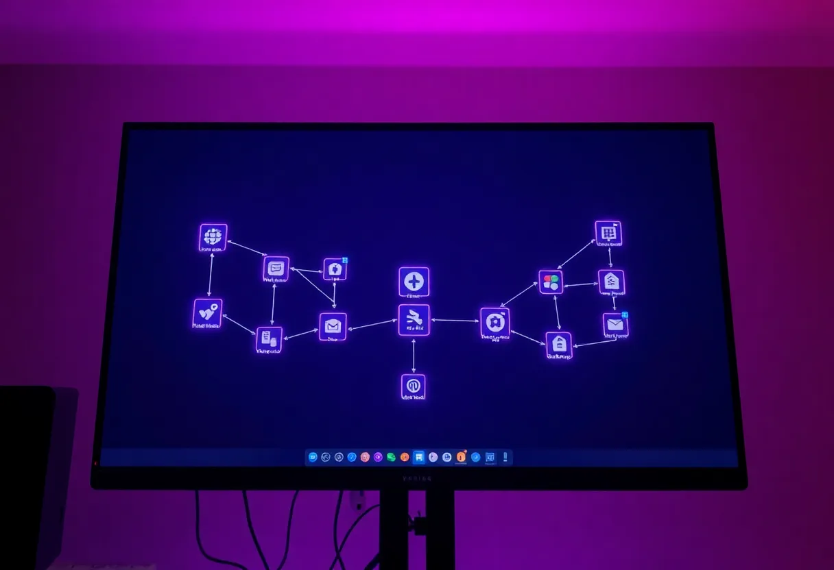 Abstract automation nodes and connections glowing on a monitor