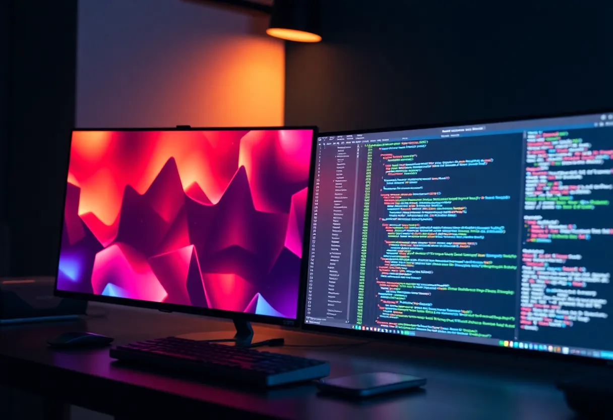 Conceptual split between visual no-code automation builder and a code editor