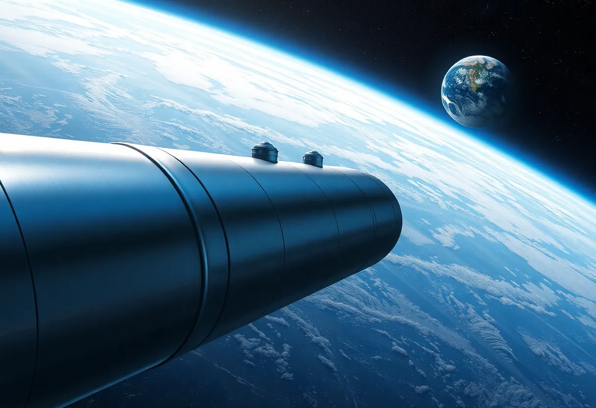 Artistic concept of cryogenic propellant transfer between spacecraft in Earth orbit