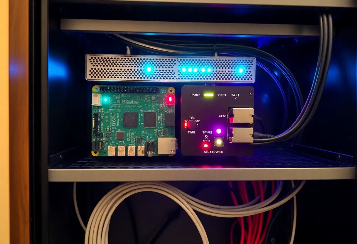 Home server rack with coordinator hardware, representing the hub's role alongside direct device bindings