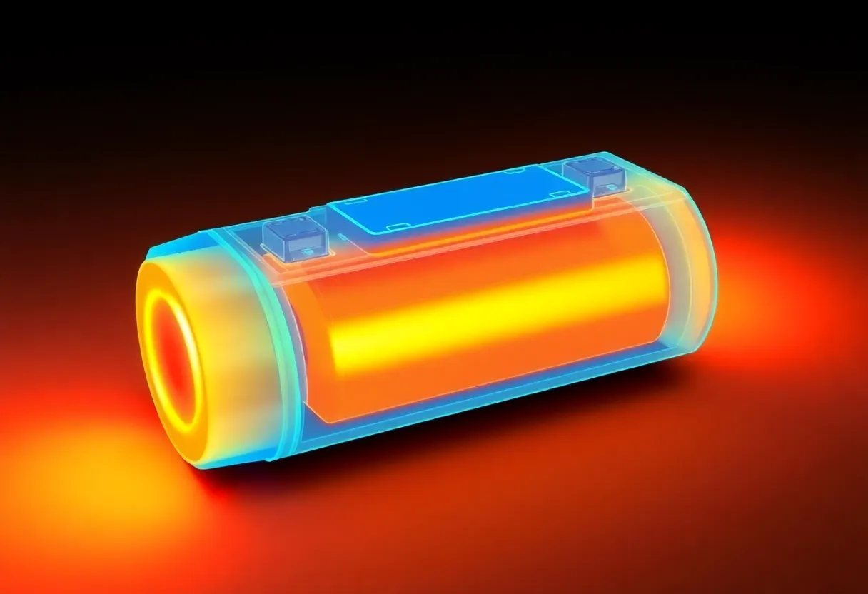 Stylized thermal gradient over a battery pack, illustrating temperature's role in fast charging