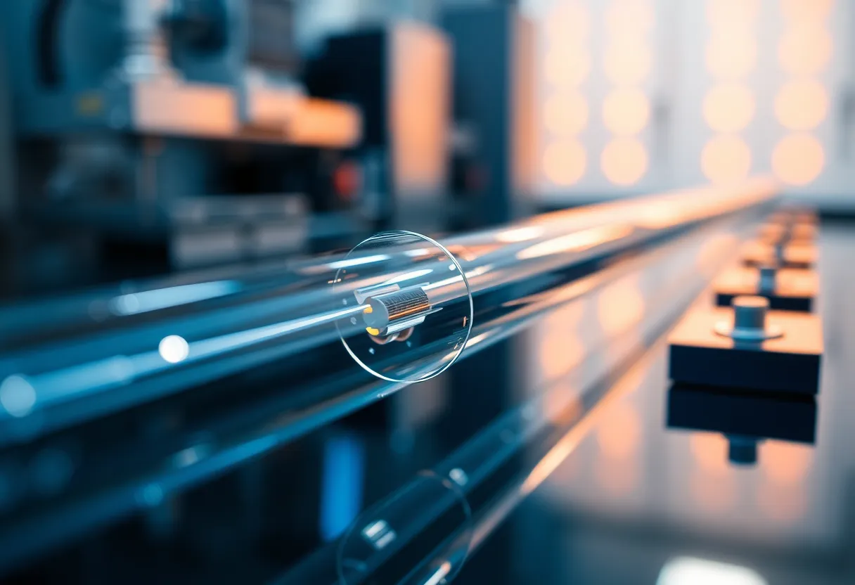 Macro photo of optical waveguide layers, representing display engineering in AR glasses