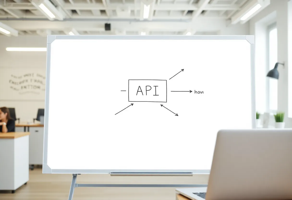 Whiteboard sketch of webhooks and APIs, contrasting structured integrations with UI scraping