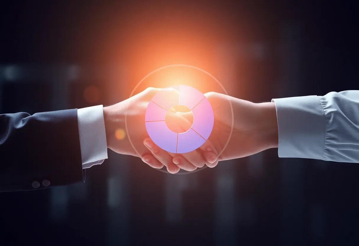 Handshake and equity visualization for business agreement