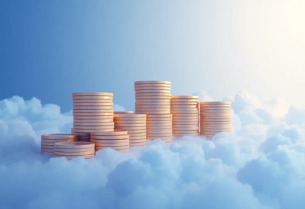 Abstract illustration of coins dissolving into clouds, suggesting unsustainable long-term revenue promises