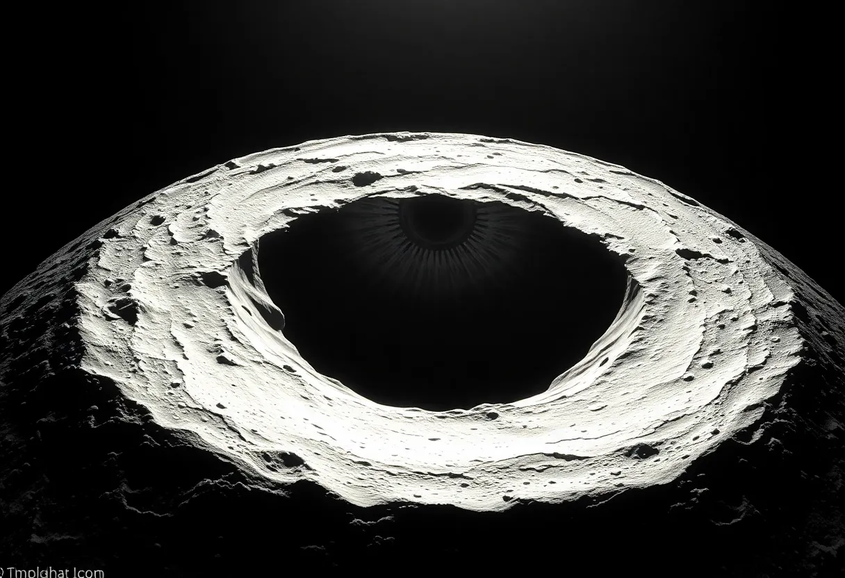 Lunar south pole terrain with long shadows