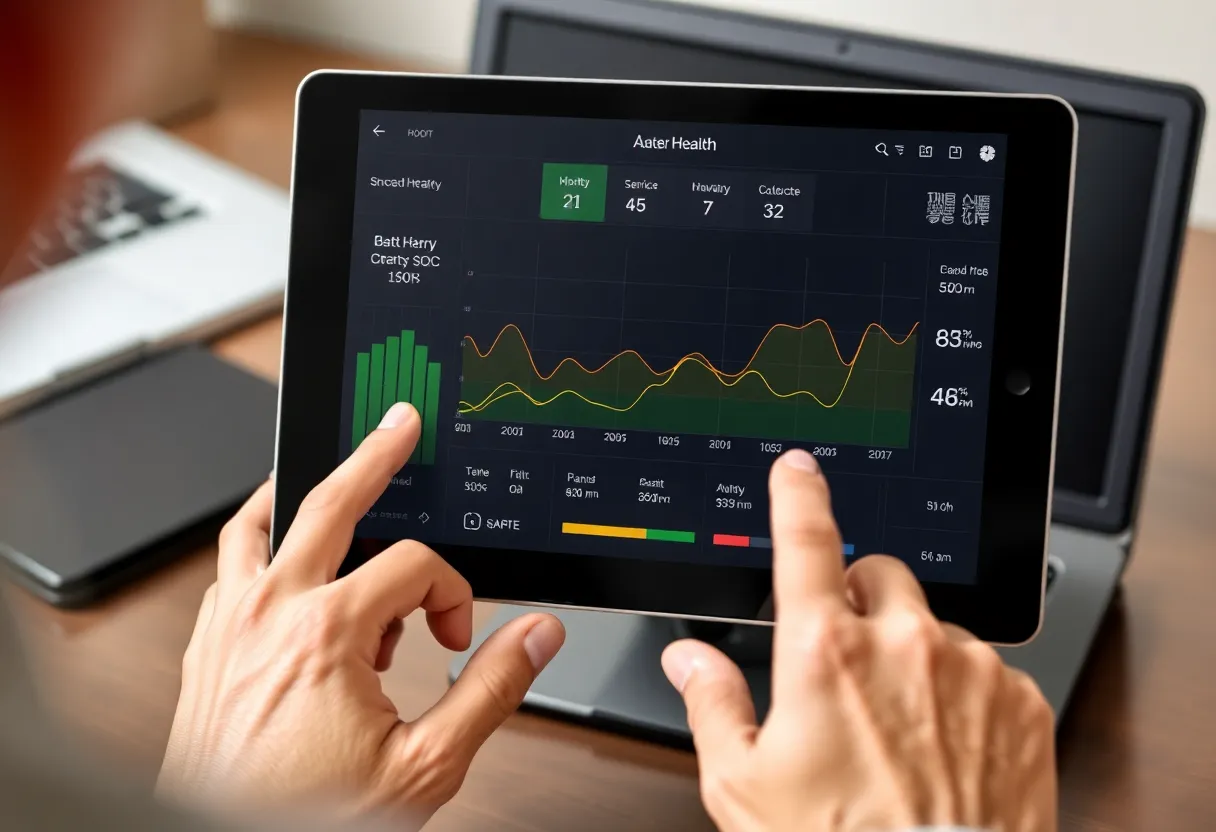 Fleet manager reviewing battery metrics on tablet