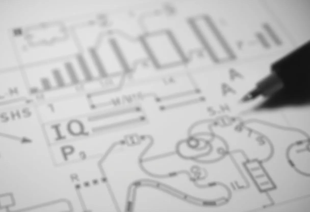 Abstract grayscale engineering drawing suggesting restricted technical documentation
