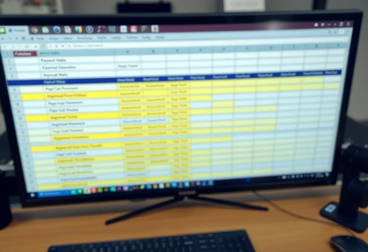Spreadsheet rows highlighted, suggesting audit of automation task usage