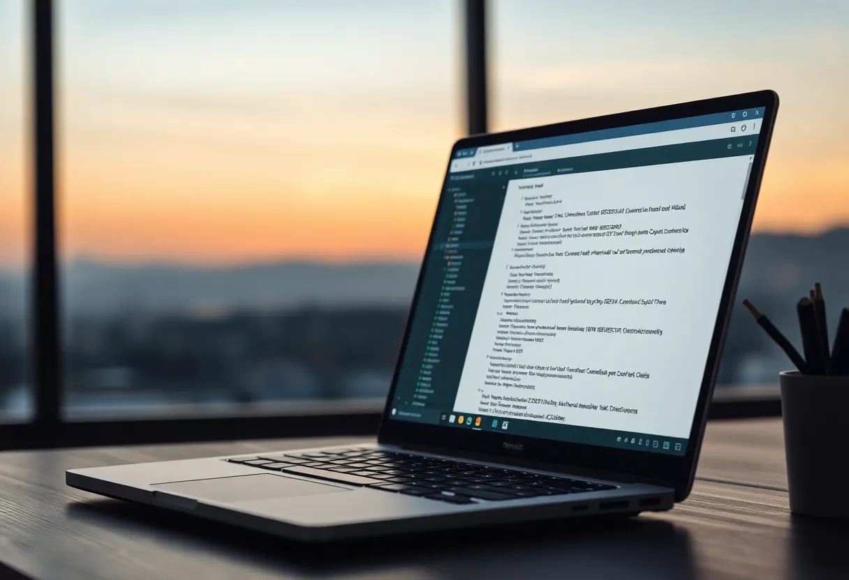 Laptop showing REST API documentation and a terminal beside it