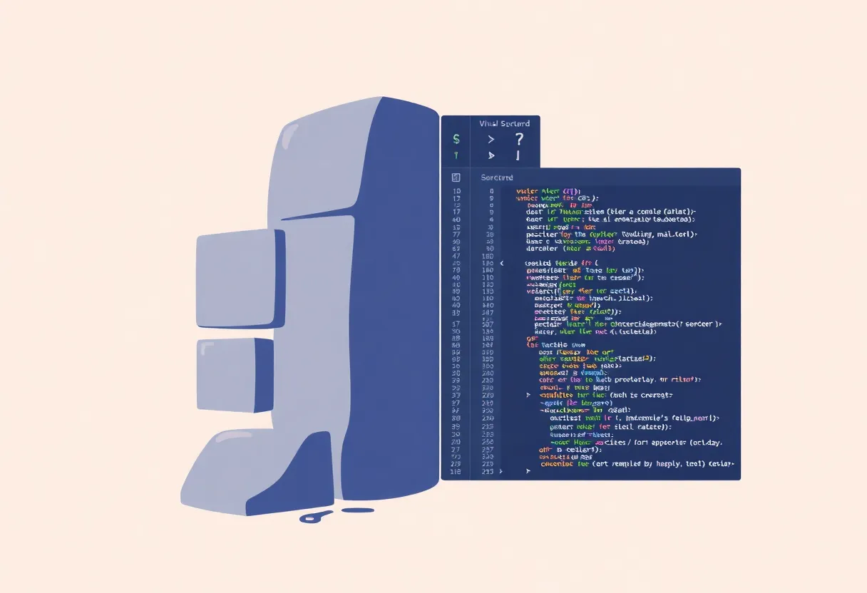 Abstract split view of no-code blocks versus code editor