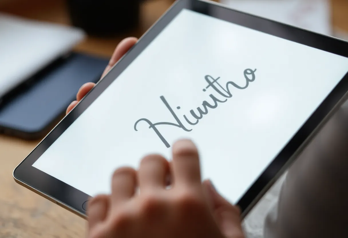 Close-up of handwriting on an e-ink tablet with paper-like texture