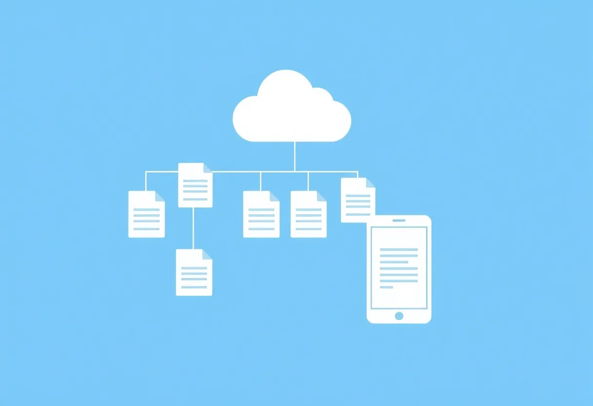 Abstract diagram of markdown files syncing between cloud storage and devices