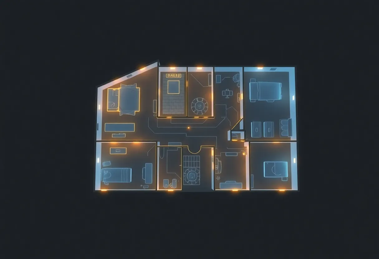 Abstract visualization of mesh network coverage across a home floor plan