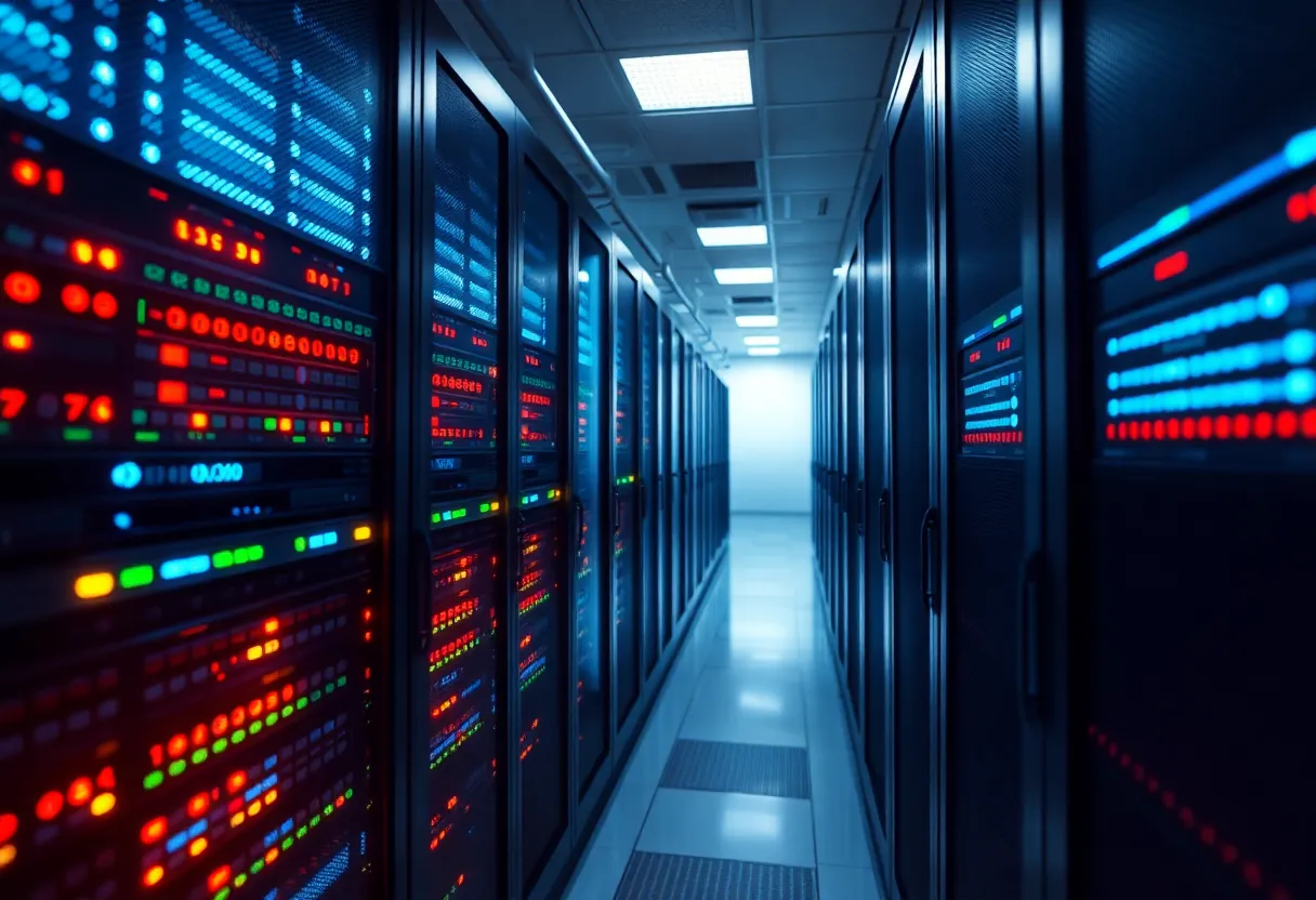 Server racks with lights suggesting job queue processing