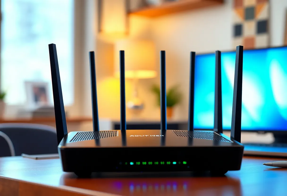 Single high-performance Wi-Fi router on a home office desk