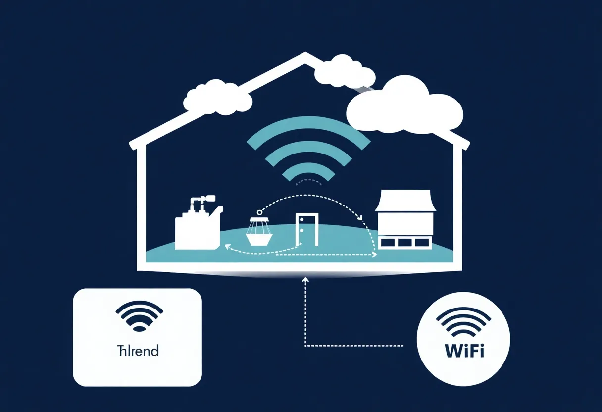 Infographic diagram of Thread mesh and Wi-Fi layers in a home network