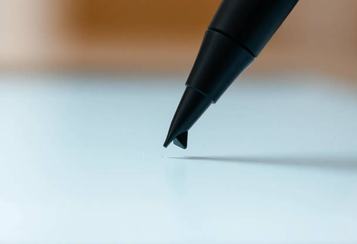 Macro close-up of stylus stroke on matte e-ink display