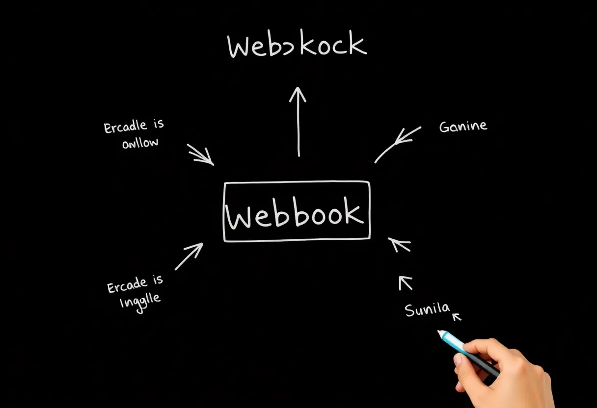 Whiteboard-style webhook diagram with circular callback arrows