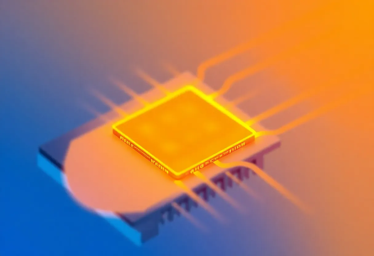 Abstract illustration of heat moving from CPU through interface into cooler