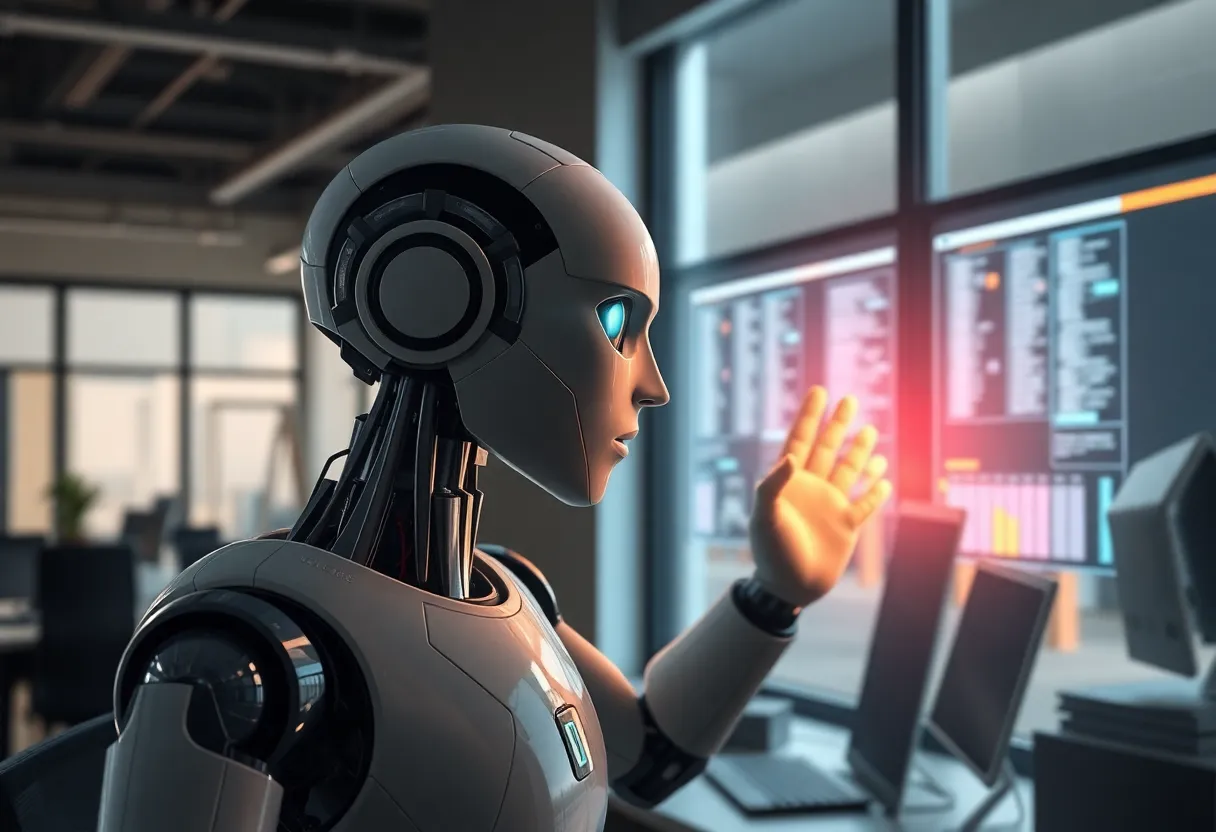 Conceptual scene of automated software interacting with legacy business application windows