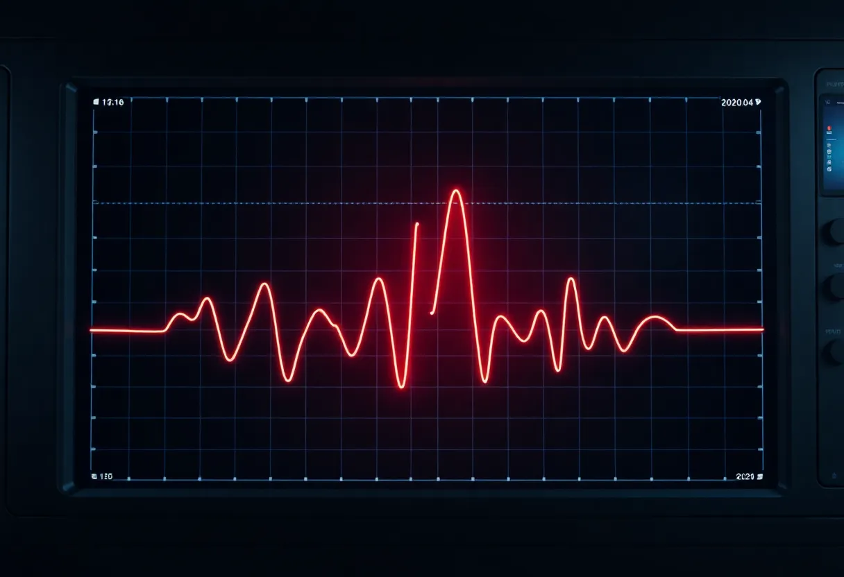 Oscilloscope-style visualization suggesting brief electrical transients